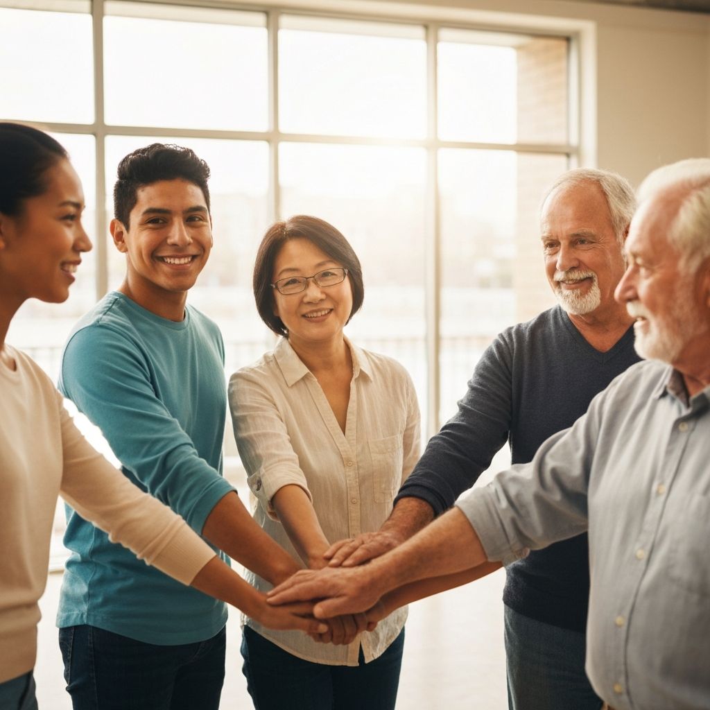 Diverse family and community members coming together